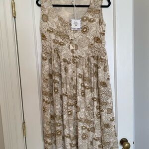 Kate Quinn Cream and Gold Floral Midi Dress